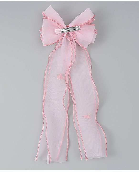Babyhug Bow & Butterfly Clip with Floral Embroidery Free Size - Pink