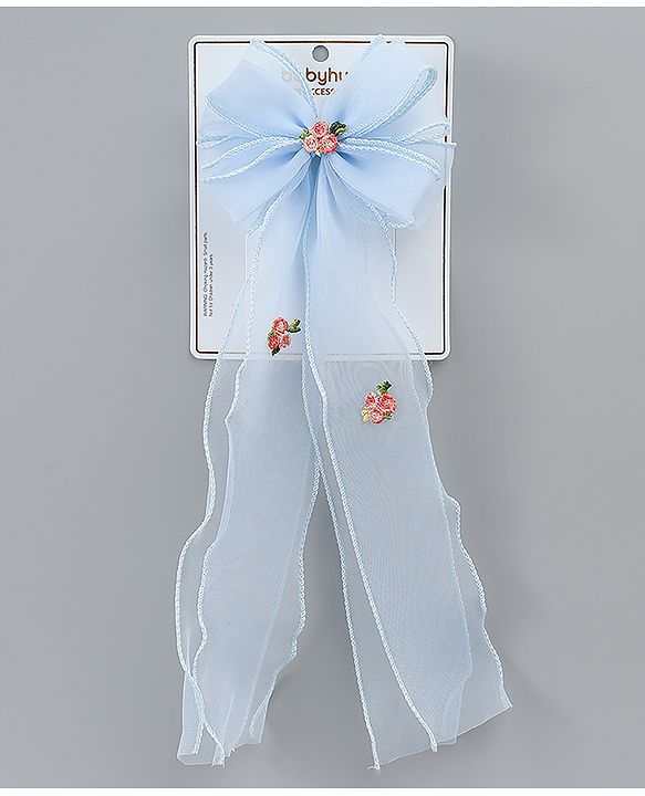 Babyhug Bow & Butterfly Clip with Floral Embroidery Free Size - Pink