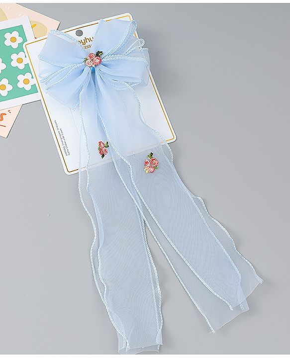 Babyhug Bow & Butterfly Clip with Floral Embroidery Free Size - Pink