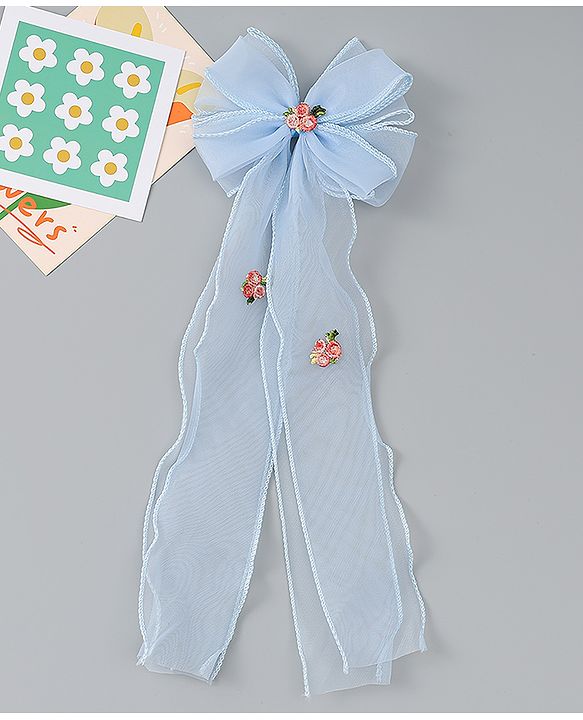 Babyhug Bow & Butterfly Clip with Floral Embroidery Free Size - Pink