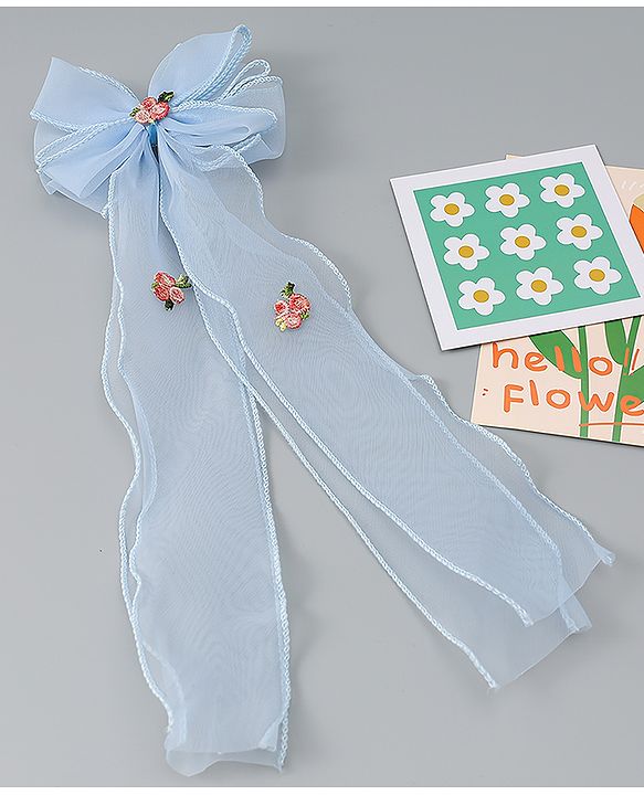 Babyhug Bow & Butterfly Clip with Floral Embroidery Free Size - Pink