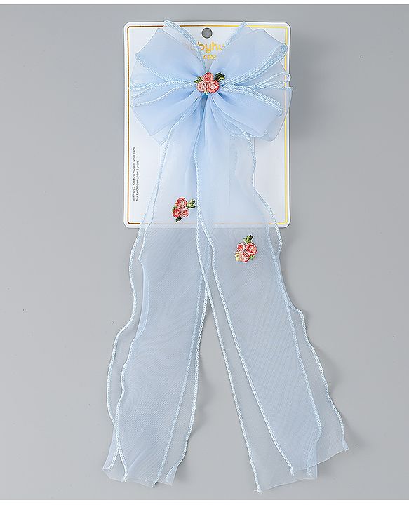 Babyhug Bow & Butterfly Clip with Floral Embroidery Free Size - Pink