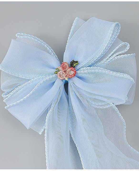 Babyhug Bow & Butterfly Clip with Floral Embroidery Free Size - Pink