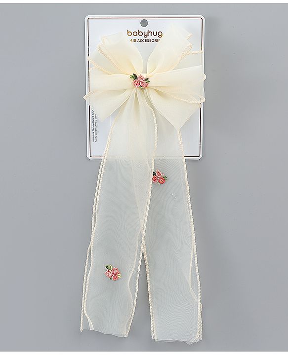 Babyhug Bow & Butterfly Clip with Floral Embroidery Free Size - Pink