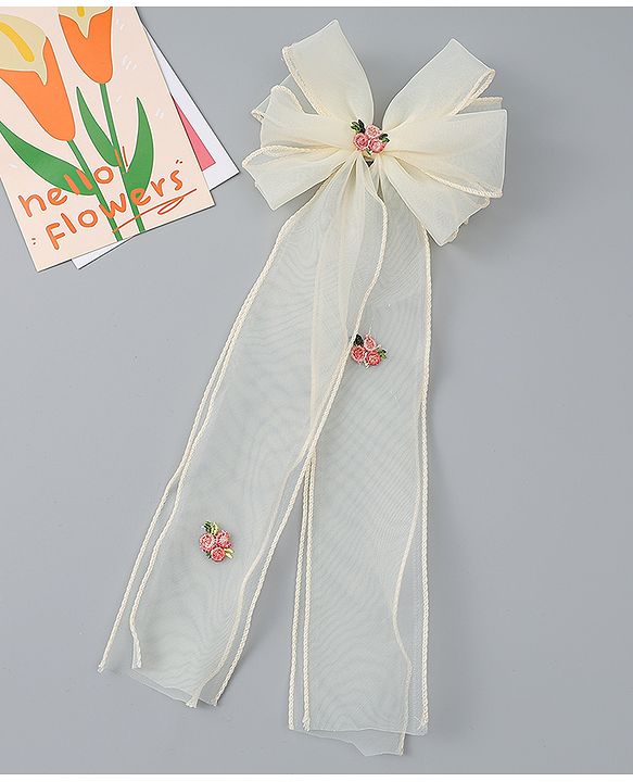 Babyhug Bow & Butterfly Clip with Floral Embroidery Free Size - Pink