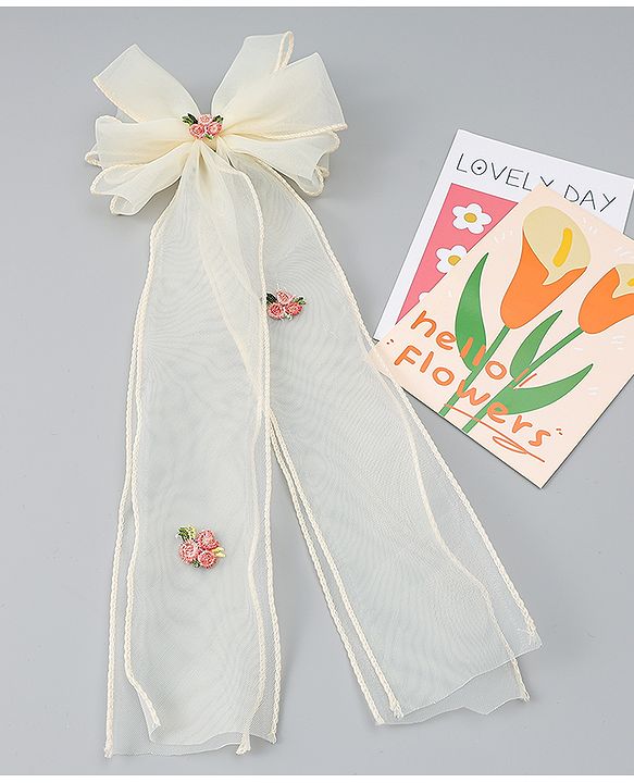 Babyhug Bow & Butterfly Clip with Floral Embroidery Free Size - Pink