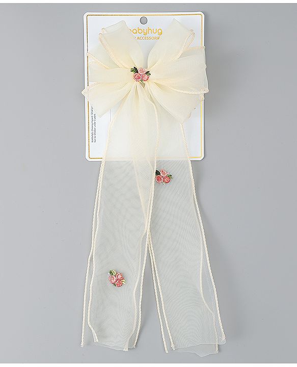 Babyhug Bow & Butterfly Clip with Floral Embroidery Free Size - Pink