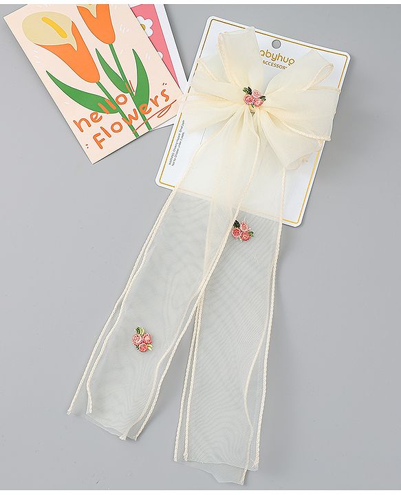 Babyhug Bow & Butterfly Clip with Floral Embroidery Free Size - Pink