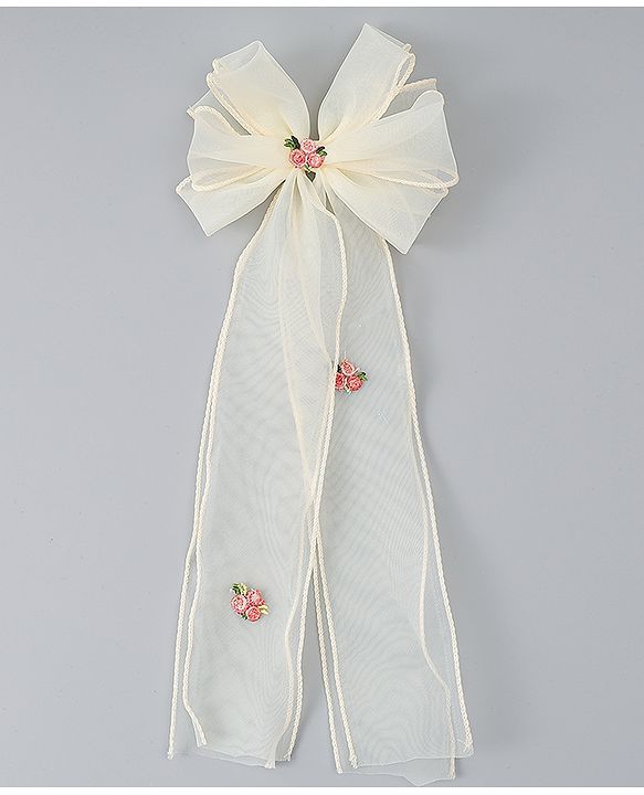 Babyhug Bow & Butterfly Clip with Floral Embroidery Free Size - Pink