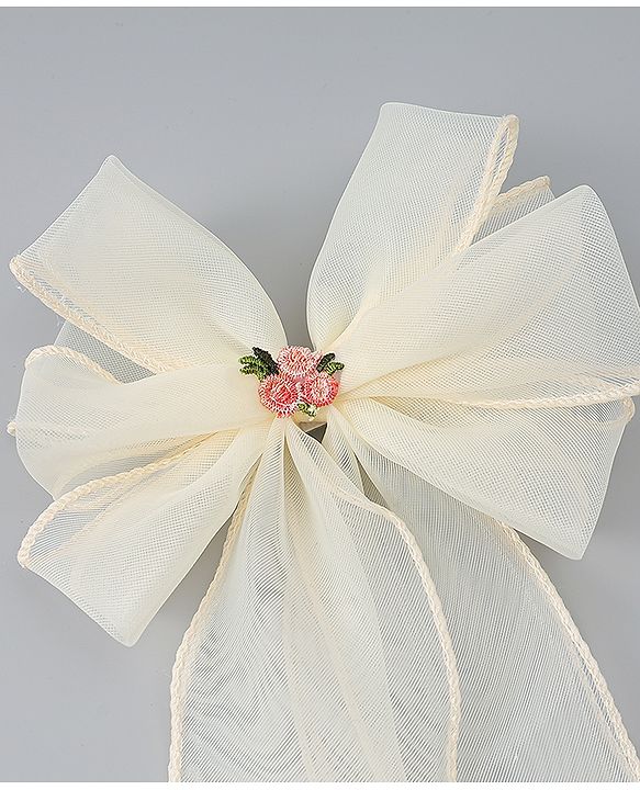 Babyhug Bow & Butterfly Clip with Floral Embroidery Free Size - Pink