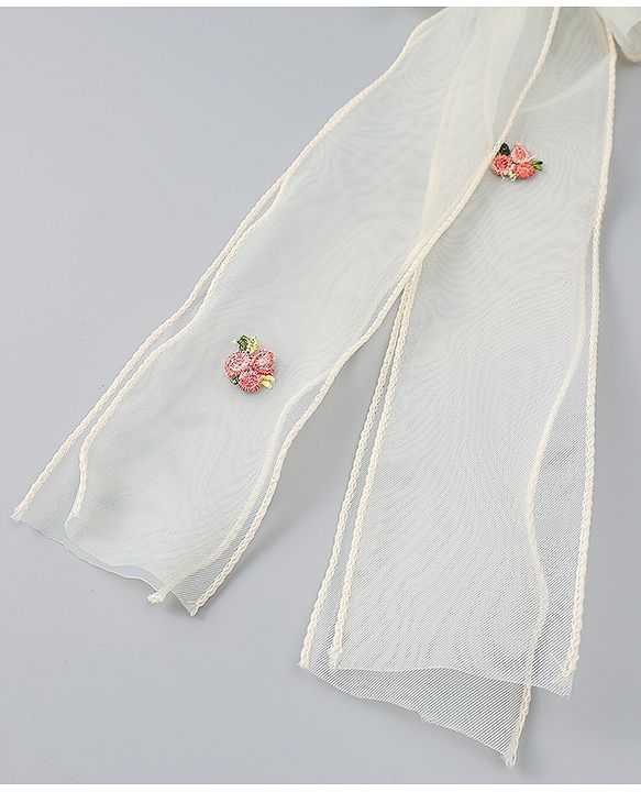 Babyhug Bow & Butterfly Clip with Floral Embroidery Free Size - Pink