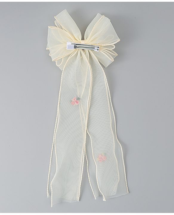 Babyhug Bow & Butterfly Clip with Floral Embroidery Free Size - Pink