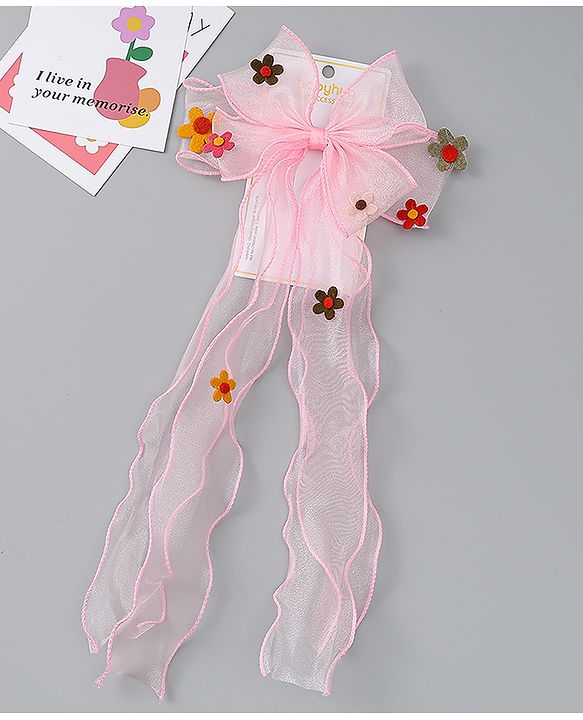 Babyhug Free Size Bow Clip with Floral Applique -  Beige