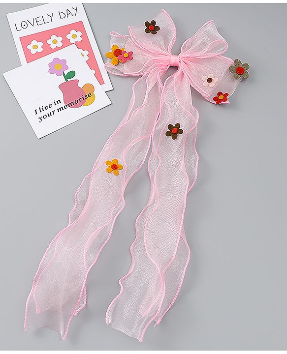Babyhug Free Size Bow Clip with Floral Applique -  Beige