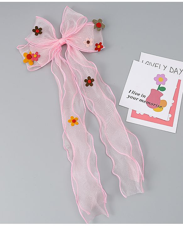 Babyhug Free Size Bow Clip with Floral Applique -  Beige