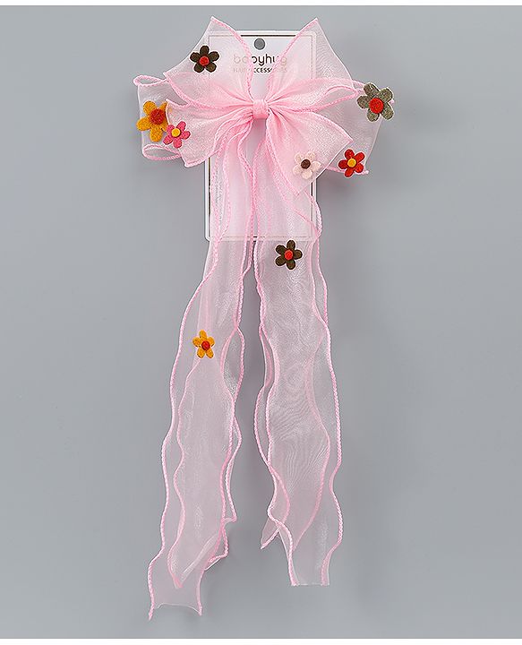 Babyhug Free Size Bow Clip with Floral Applique -  Beige