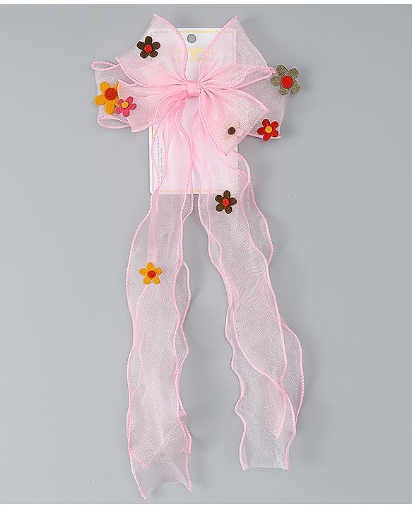 Babyhug Free Size Bow Clip with Floral Applique -  Beige