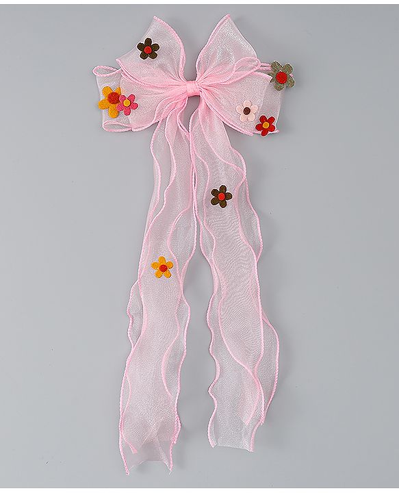 Babyhug Free Size Bow Clip with Floral Applique -  Beige