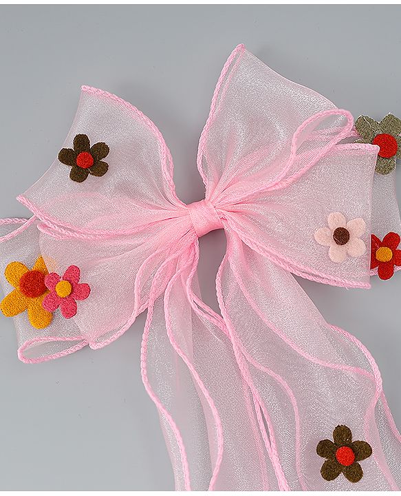 Babyhug Free Size Bow Clip with Floral Applique -  Beige