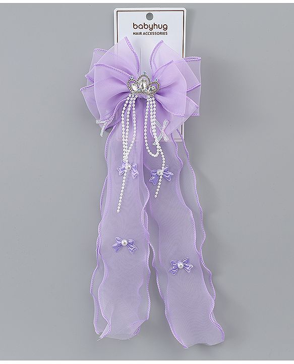 Babyhug Free Size Bow Clip with Crown Applique -  Purple