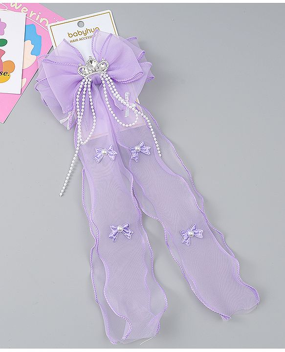 Babyhug Free Size Bow Clip with Crown Applique -  Purple