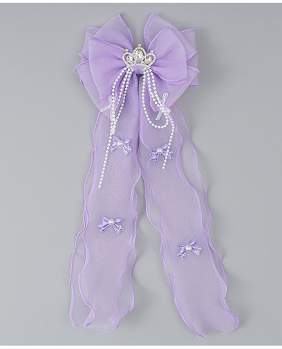 Babyhug Free Size Bow Clip with Crown Applique -  Purple