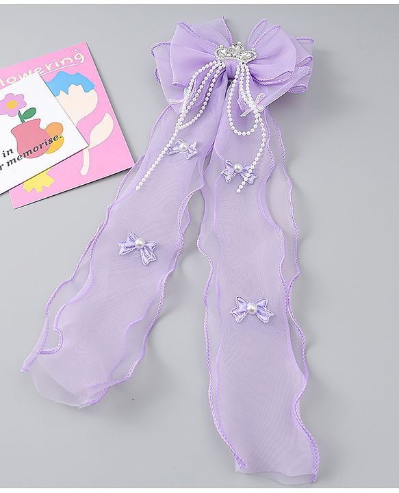 Babyhug Free Size Bow Clip with Crown Applique -  Purple