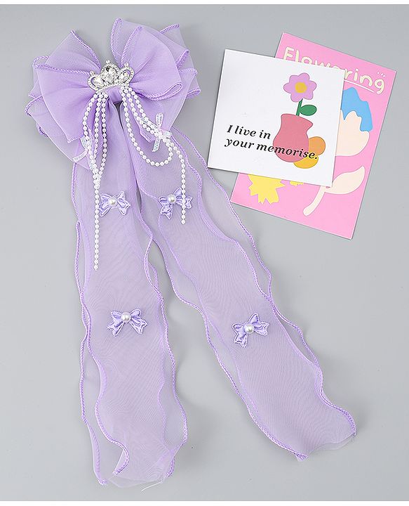 Babyhug Free Size Bow Clip with Crown Applique -  Purple
