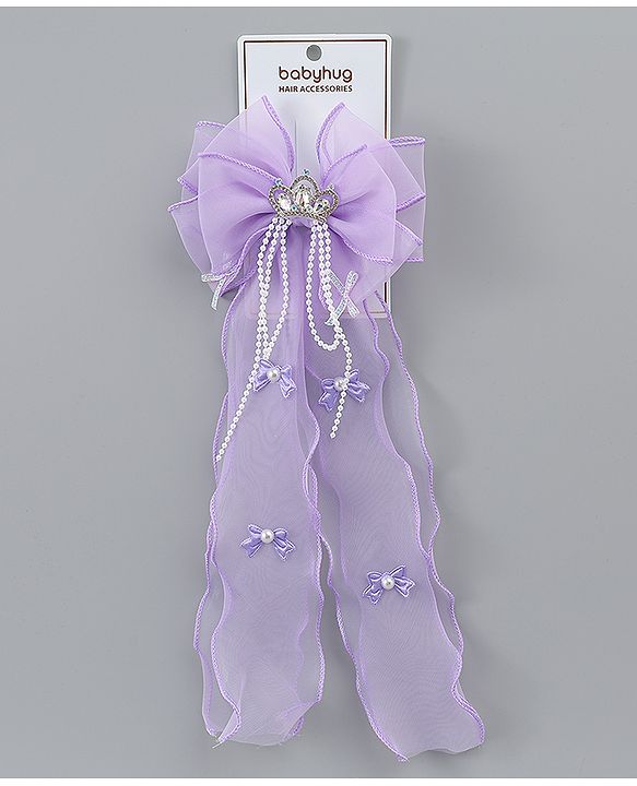 Babyhug Free Size Bow Clip with Crown Applique -  Purple