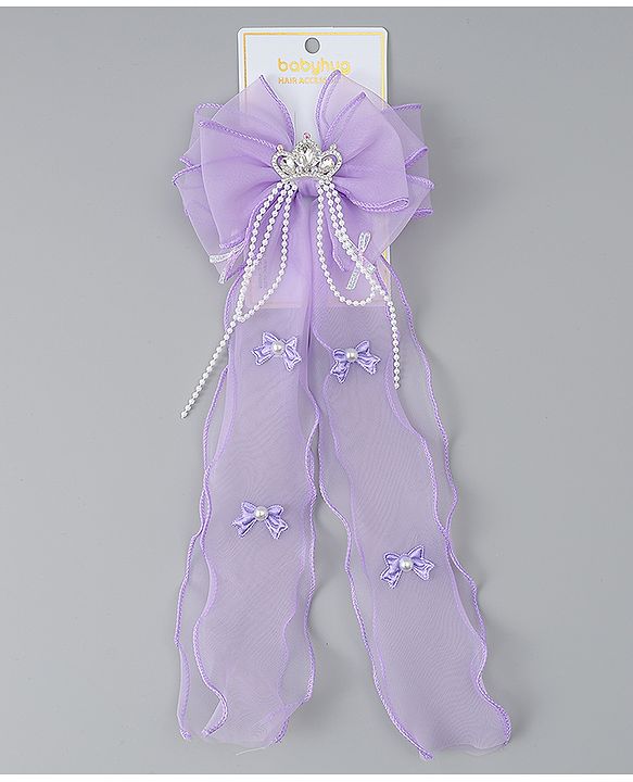Babyhug Free Size Bow Clip with Crown Applique -  Purple
