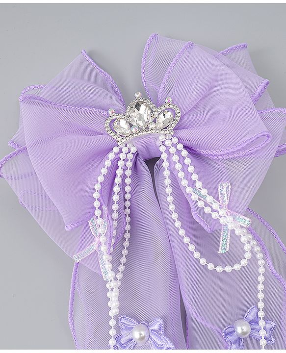 Babyhug Free Size Bow Clip with Crown Applique -  Purple