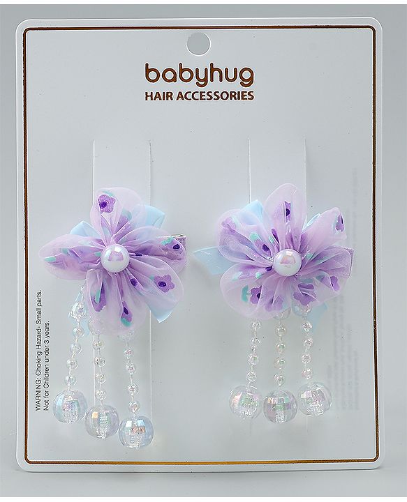 Babyhug Hair Clips with Floral Applique Pack of 2 Free Size - Purple