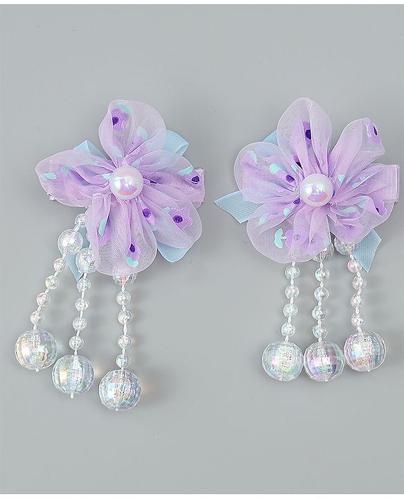Babyhug Hair Clips with Floral Applique Pack of 2 Free Size - Purple