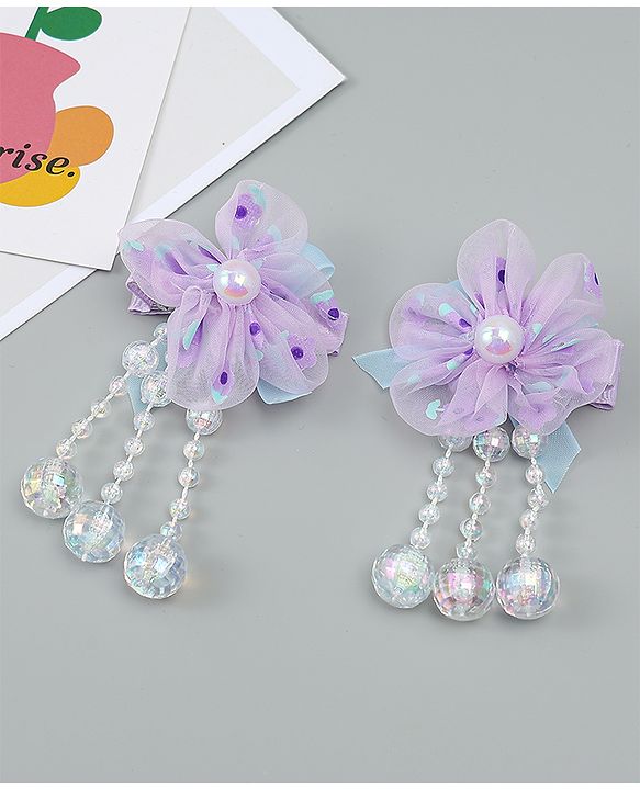 Babyhug Hair Clips with Floral Applique Pack of 2 Free Size - Purple