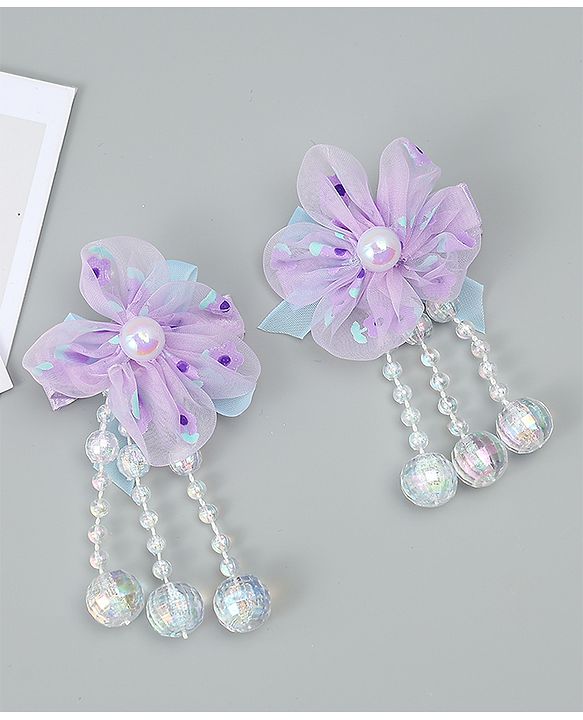 Babyhug Hair Clips with Floral Applique Pack of 2 Free Size - Purple
