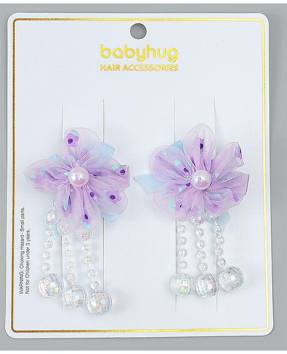 Babyhug Hair Clips with Floral Applique Pack of 2 Free Size - Purple
