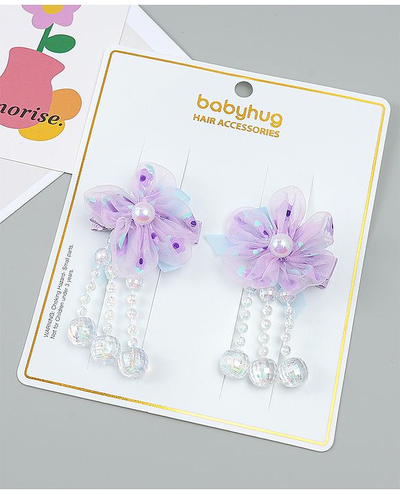 Babyhug Hair Clips with Floral Applique Pack of 2 Free Size - Purple