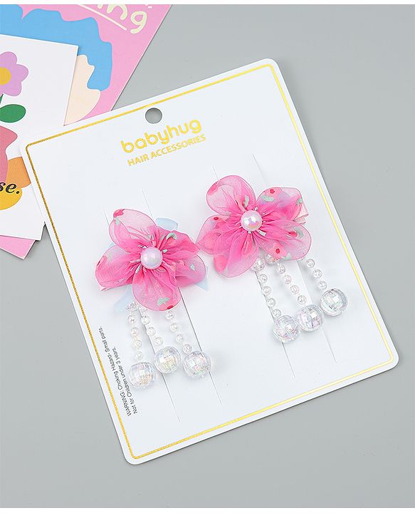 Babyhug Hair Clips with Floral Applique Pack of 2 Free Size - Purple