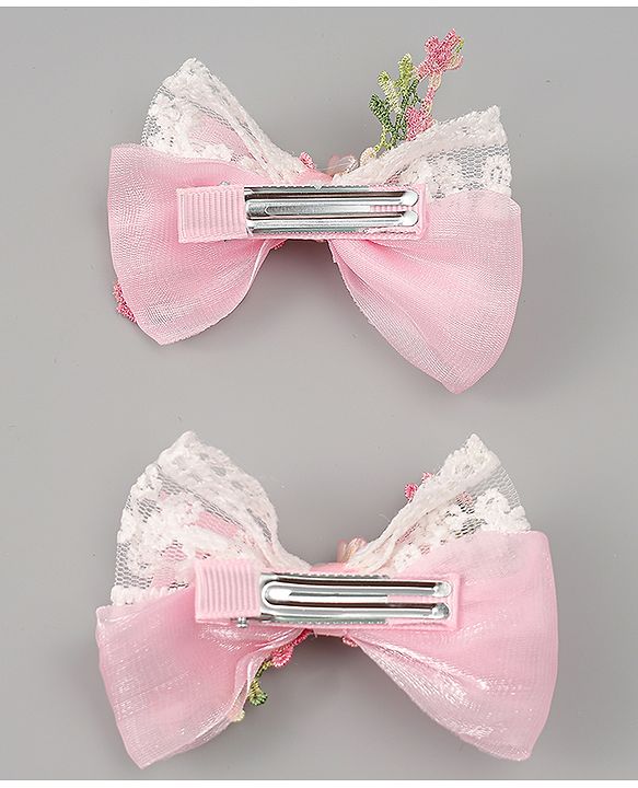 Babyhug Bow & Butterfly Clips With Pearls & Floral Applique Pack of 2 - Pink