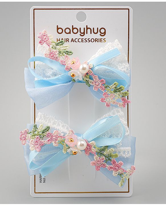 Babyhug Bow & Butterfly Clips With Pearls & Floral Applique Pack of 2 - Pink