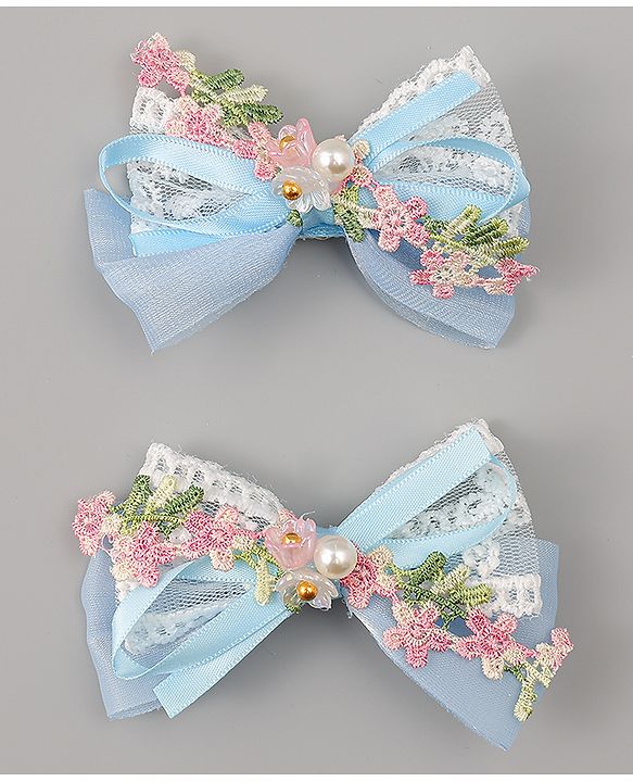 Babyhug Bow & Butterfly Clips With Pearls & Floral Applique Pack of 2 - Pink