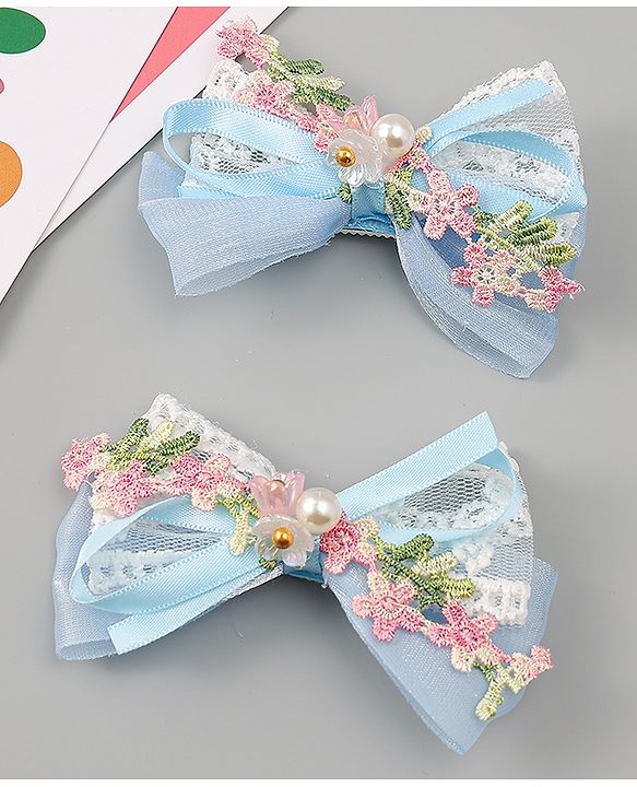 Babyhug Bow & Butterfly Clips With Pearls & Floral Applique Pack of 2 - Pink