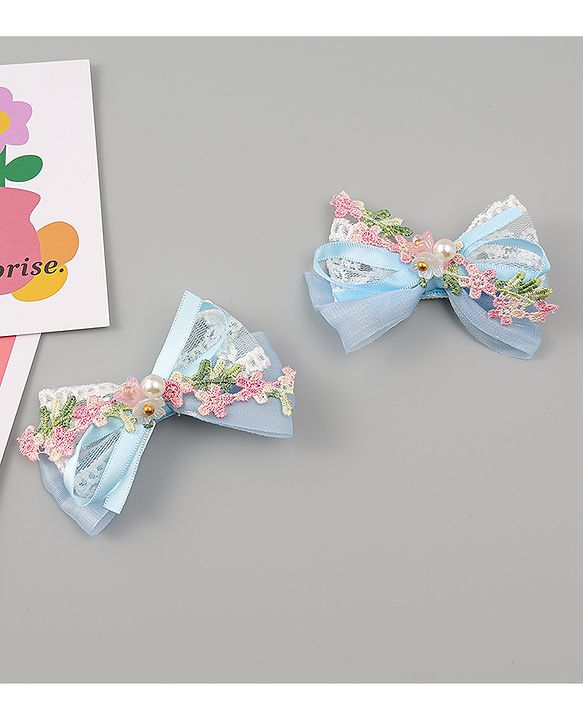 Babyhug Bow & Butterfly Clips With Pearls & Floral Applique Pack of 2 - Pink