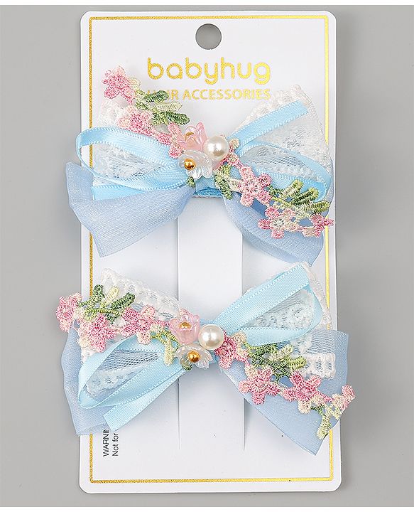 Babyhug Bow & Butterfly Clips With Pearls & Floral Applique Pack of 2 - Pink