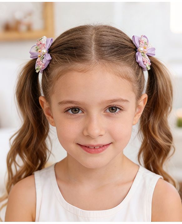 Babyhug Bow & Butterfly Clips With Pearls & Floral Applique Pack of 2 - Pink