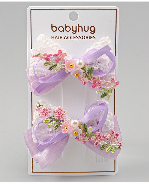 Babyhug Bow & Butterfly Clips With Pearls & Floral Applique Pack of 2 - Pink