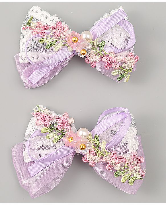Babyhug Bow & Butterfly Clips With Pearls & Floral Applique Pack of 2 - Pink