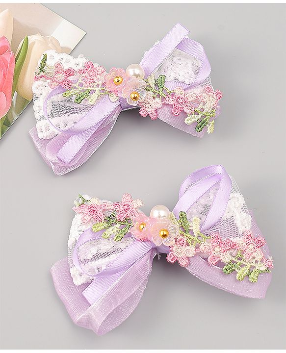 Babyhug Bow & Butterfly Clips With Pearls & Floral Applique Pack of 2 - Pink