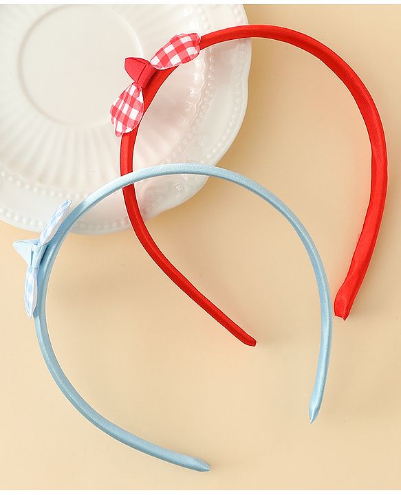 Babyhug Hair Bands with Bow Applique Pack of 2 Free Size - Red & Blue