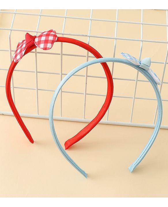 Babyhug Hair Bands with Bow Applique Pack of 2 Free Size - Red & Blue